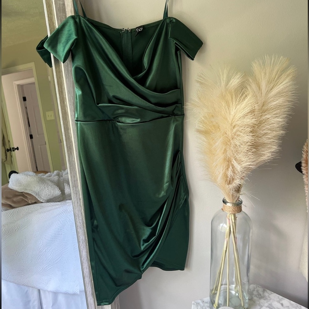 Emerald Green Satin Dress